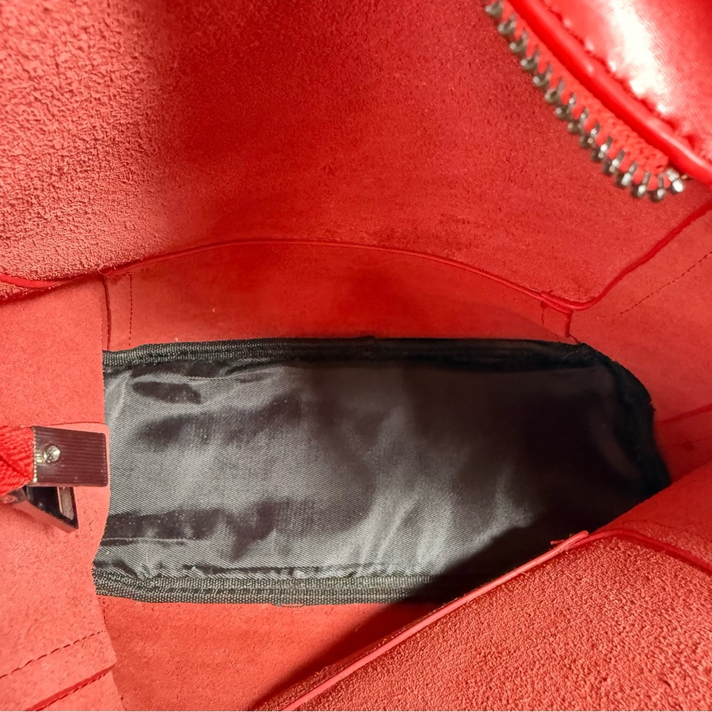 S-ZONE Red All Leather Bucket Tote Bag with Tan Handle and Metal Grommets - Picture 10 of 14